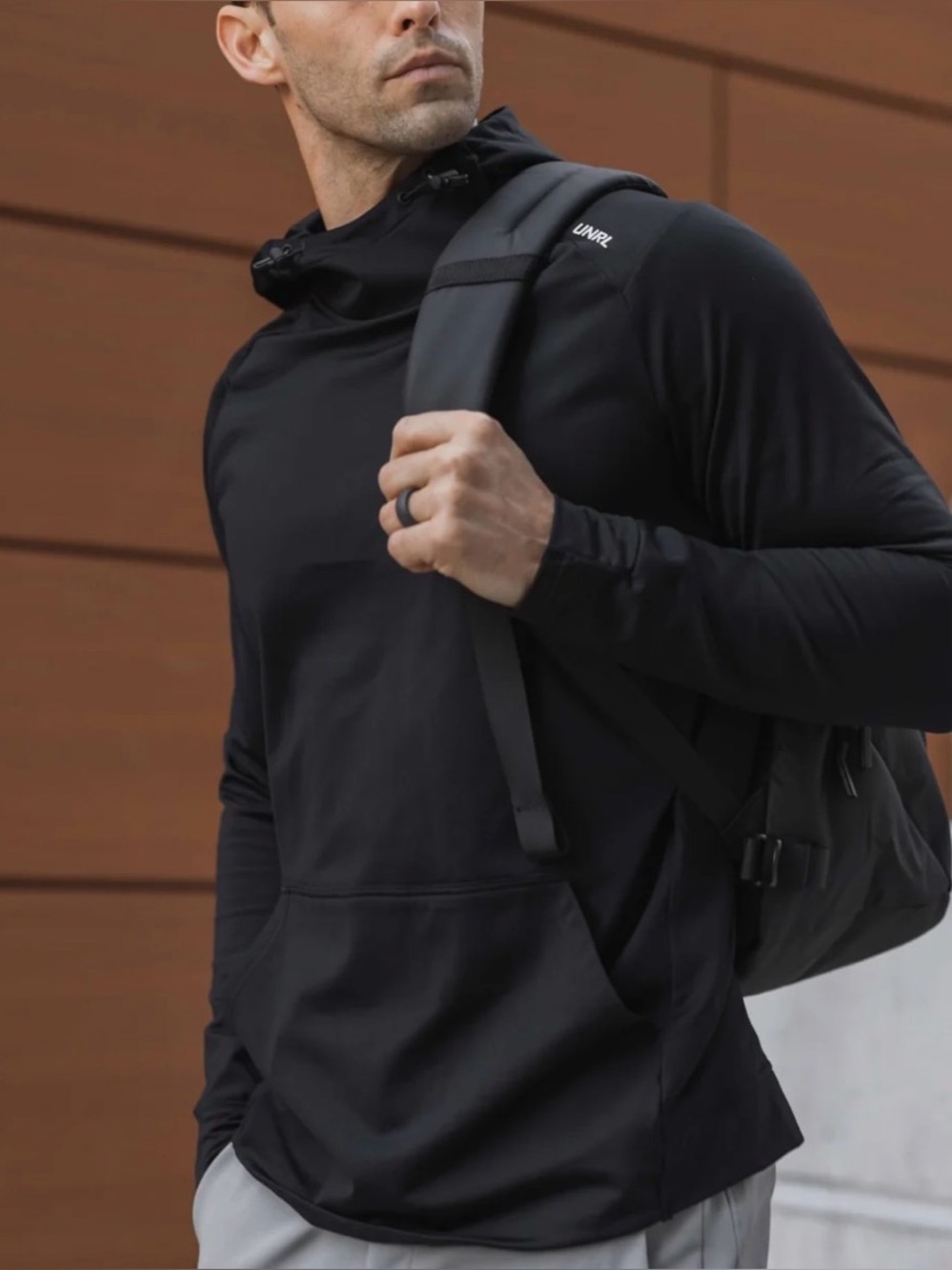 UNRL Men’s crossover hoodie Men's Black Lightweight Hoodie Jacket